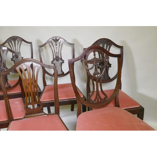 1094 - Four Hepplewhite style shield back mahogany dining chairs and two similar