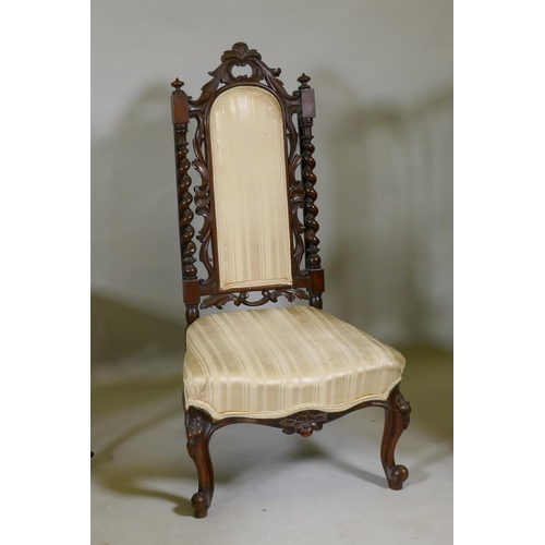 1095 - A Chippendale style elbow chair, two standard chairs, a balloon back and walnut high back nursing ch... 