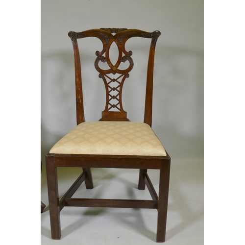 1095 - A Chippendale style elbow chair, two standard chairs, a balloon back and walnut high back nursing ch... 