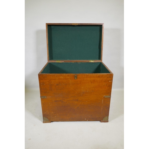 1107 - A C19th teal silver chest with campaign/military style brass mounts and handles and inset panel, No.... 