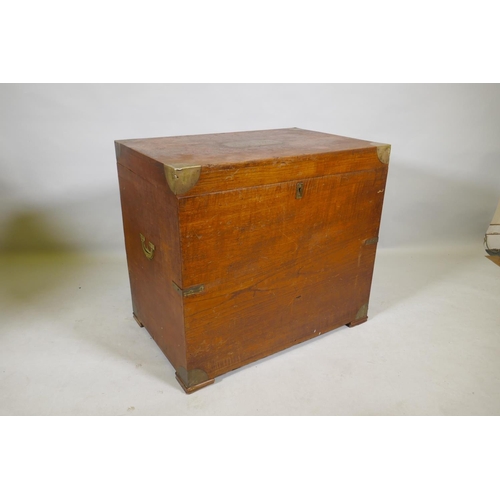 1107 - A C19th teal silver chest with campaign/military style brass mounts and handles and inset panel, No.... 