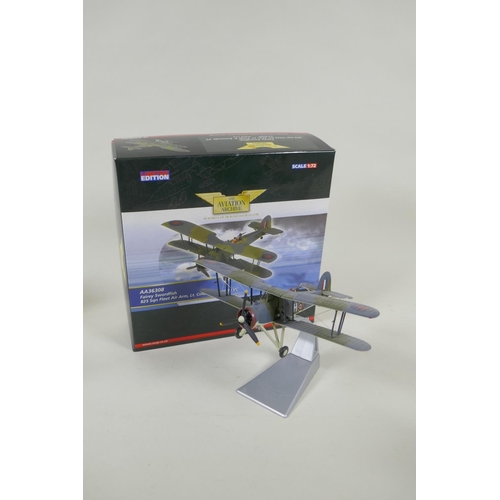 111 - Four Corgi limited edition Aviation Archive diecast 1:72 scale models, including a Hawker Hart, K298... 