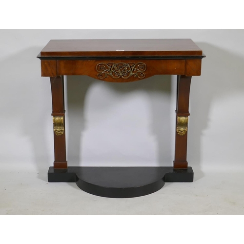 1121 - A C19th Continental secessionist style mahogany console table with ebonised details and ormolu mount... 