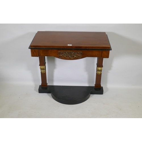 1121 - A C19th Continental secessionist style mahogany console table with ebonised details and ormolu mount... 