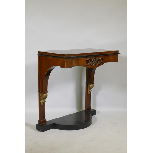 1121 - A C19th Continental secessionist style mahogany console table with ebonised details and ormolu mount... 