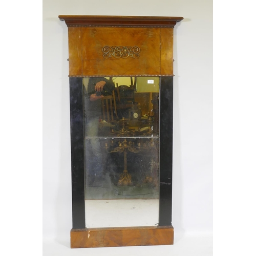 1122 - A C19th Continental secessionist style mahogany pier glass with ebonised decoration and ormolu mount... 