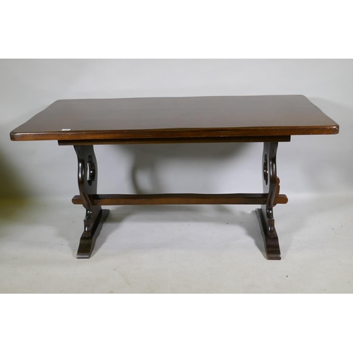 1128 - An oak veneered refectory style table, 153 x 77 x 74cm