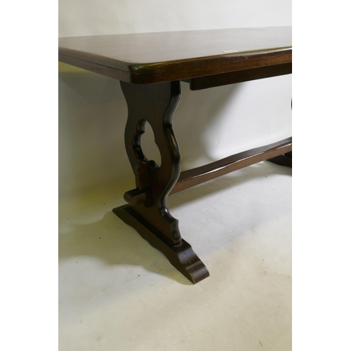 1128 - An oak veneered refectory style table, 153 x 77 x 74cm