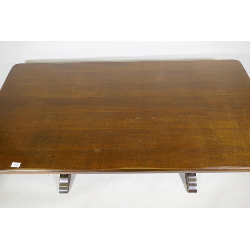 1128 - An oak veneered refectory style table, 153 x 77 x 74cm