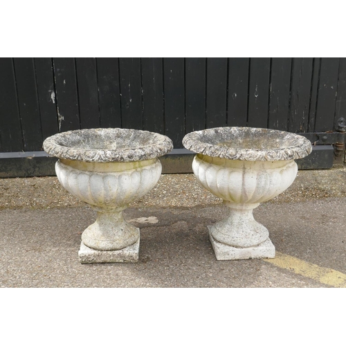 1132 - A pair of painted reconstituted stone planters, 45cm high x 46cm diameter