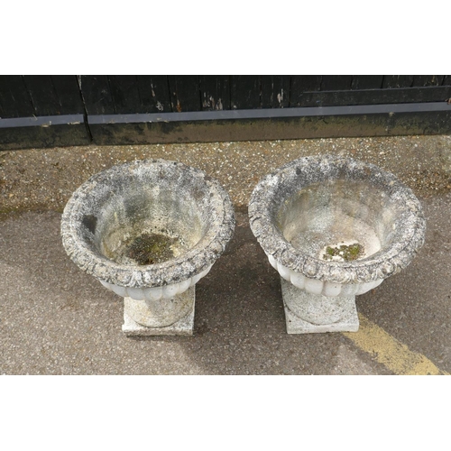 1132 - A pair of painted reconstituted stone planters, 45cm high x 46cm diameter