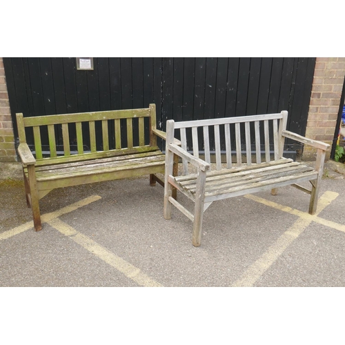 1137 - Two teak garden benches, 123cm wide