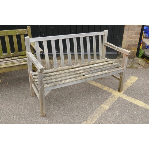 1137 - Two teak garden benches, 123cm wide