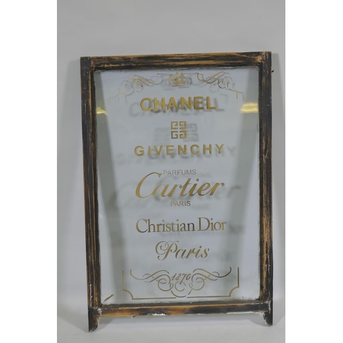 1143 - A painted pine frame with reverse painted glass decoration, 90 x 61cm