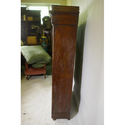 1151 - A C19th French mahogany two door cupboard with wire grilled doors, 97 x 35 x 166cm