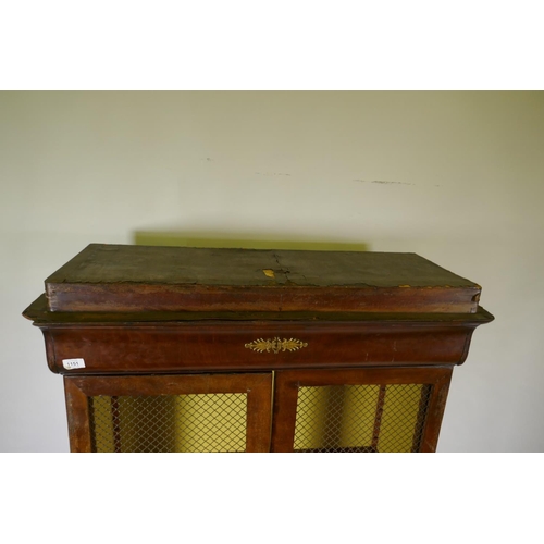 1151 - A C19th French mahogany two door cupboard with wire grilled doors, 97 x 35 x 166cm