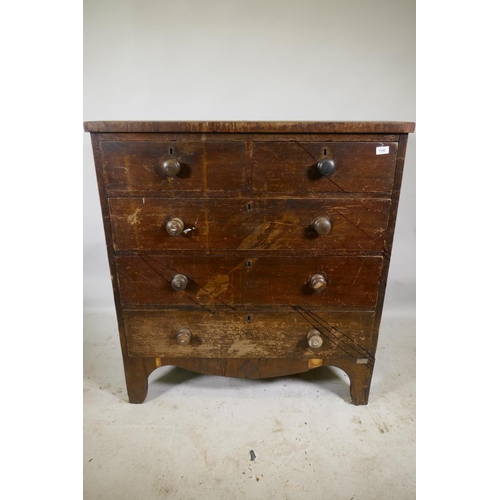 1152 - A C19th mahogany chest of two over three drawers, raised on bracket supports, 100 x 55 x 108cm