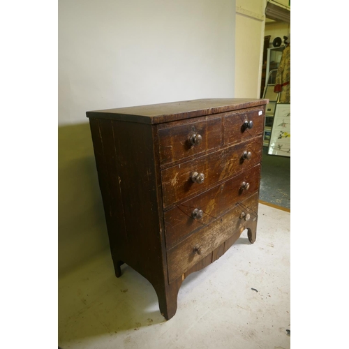 1152 - A C19th mahogany chest of two over three drawers, raised on bracket supports, 100 x 55 x 108cm