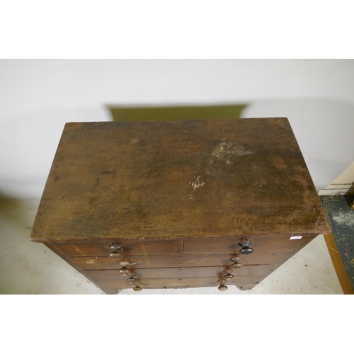 1152 - A C19th mahogany chest of two over three drawers, raised on bracket supports, 100 x 55 x 108cm