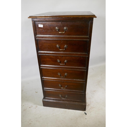 1153 - A mahogany three drawer filing cabinet, 56 x 62 x 101cm