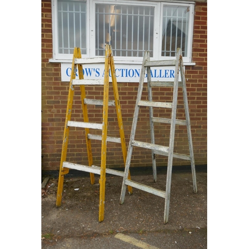 1157 - A pair of antique painted wood decorator's trestles, AF,  70cm wide, 220cm high