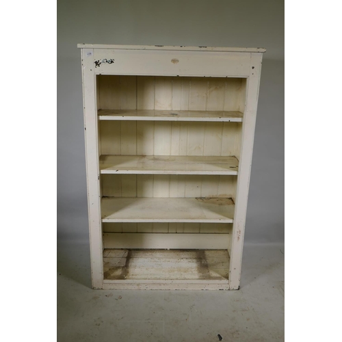 1158 - A Victorian painted pine open bookcase/shelf, 98 x 41 x 146cm