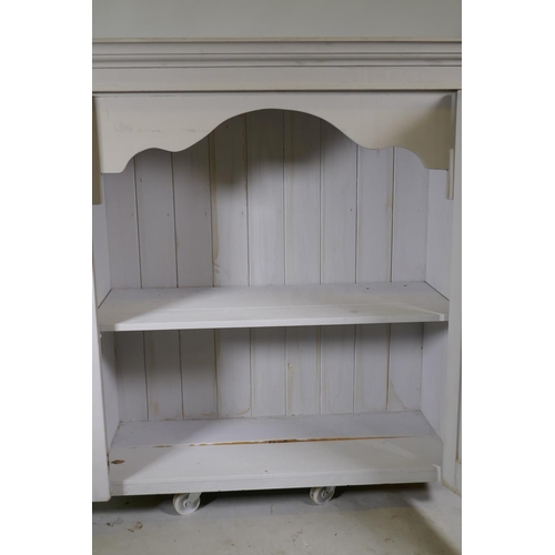 1160 - A Victorian painted pine press top cupboard with two doors, 112 x 50 x 116cm