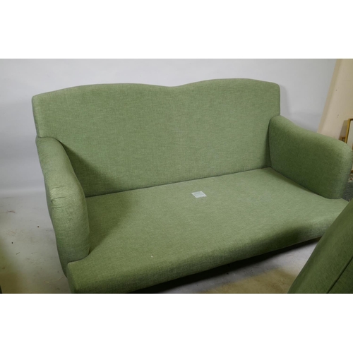 1166 - A Howard style two seater settee in green linen upholstery, 170cm wide