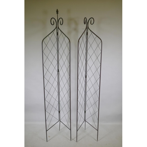 1184 - A pair of bifold metal plant supports, 210cm high, 1AF