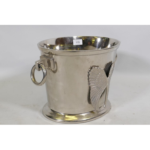 119 - A chrome plated wine cooler with two ring handles, 25cm high