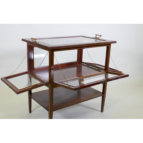 1197 - An Edwardian mahogany vitrine/display cabinet with fall front and sides and bevelled glass top, 74 x... 