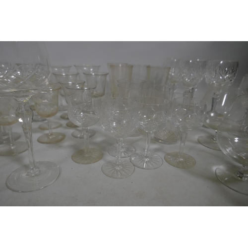 130 - A quantity of drinking glasses, Webb's tumblers, wine,  liqueur and brandy