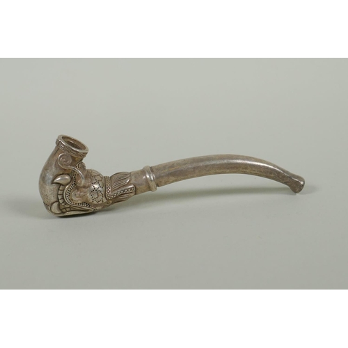 131 - A Chinese white metal pipe with dragon head decoration, 10cm