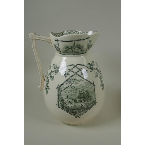 137 - A C19th J.F. Wileman of Fenton, Staffordshire, jug and bowl with transfer lake scene design, produce... 