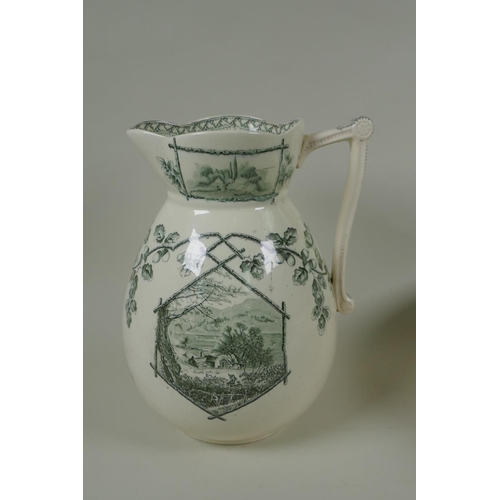 137 - A C19th J.F. Wileman of Fenton, Staffordshire, jug and bowl with transfer lake scene design, produce... 