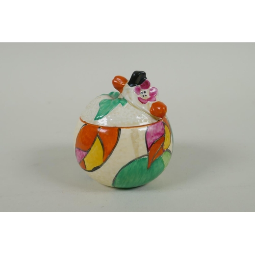 14 - A Newport Pottery Clarice Cliff Fantasque Bizarre orange shaped preserve pot, 8cm high