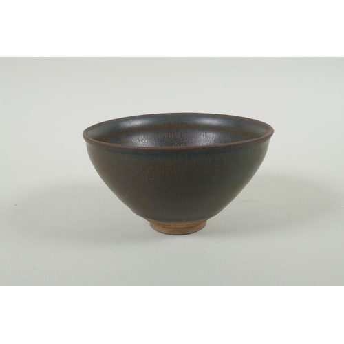 145 - A Chinese Jian kiln rice bowl with hares fur glaze, 13cm diameter