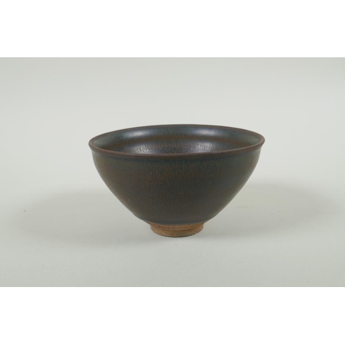 145 - A Chinese Jian kiln rice bowl with hares fur glaze, 13cm diameter