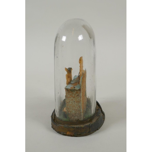 149 - A Victorian wax nativity scene in a hand blown glass dome, 14cm high