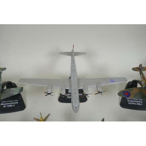 157 - Five Atlas Editions diecast model aircraft including B29 Super Fortress Enola Gay, B-17F Memphis Bel... 