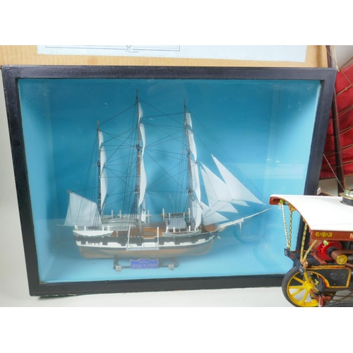 158 - A kit built model of the whaler Charles W. Morgan in a glass display case, a 1:48 scale model kit of... 