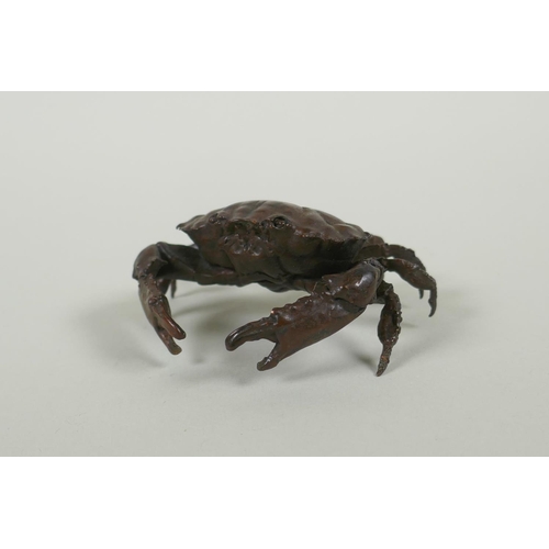 165 - A Japanese style bronze okimono crab, 7cm wide