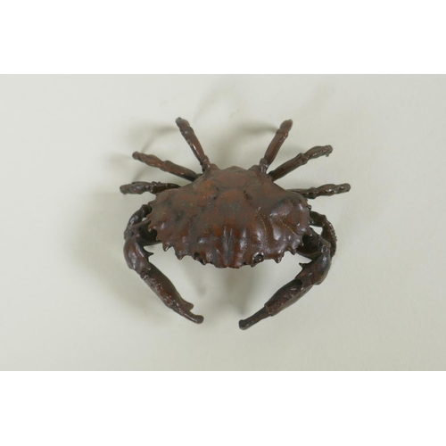 165 - A Japanese style bronze okimono crab, 7cm wide