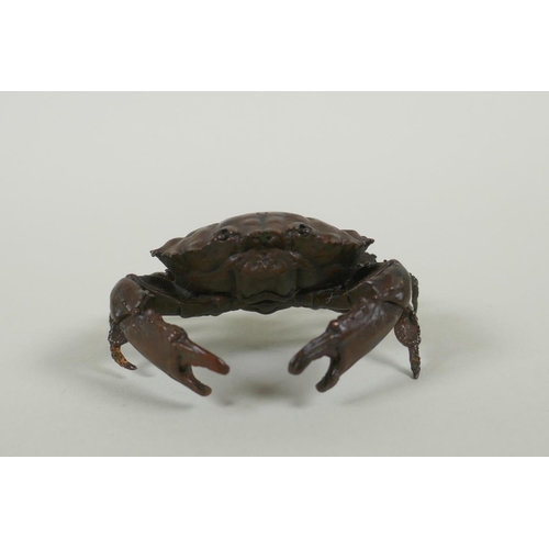 165 - A Japanese style bronze okimono crab, 7cm wide