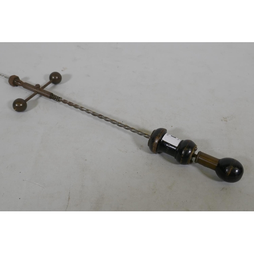 181 - A vintage pump action Archimedes type drill, 36cm long