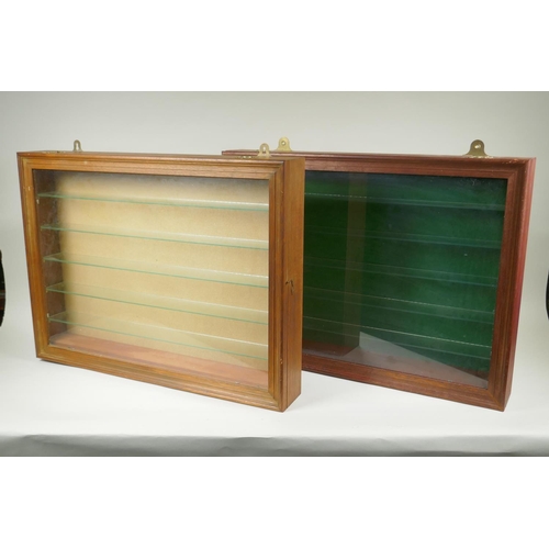 188 - A pair of bespoke hanging display cabinets with baize back, 46 x 61cm