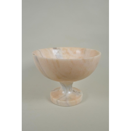 192 - A Calligaris design ceramic angular pocket vase, AF, and a pink marble centrepiece bowl, largest 34c... 