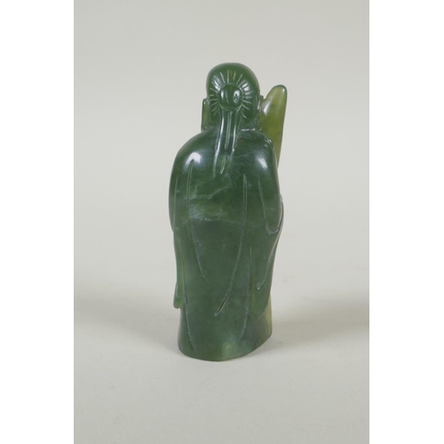 198 - A Chinese carved green jade Shou Lao figure, 11cm high