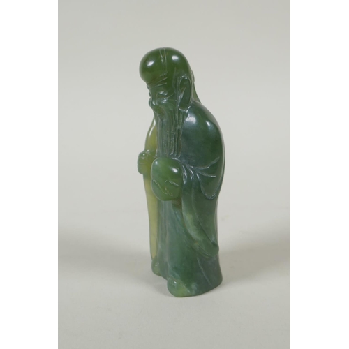 198 - A Chinese carved green jade Shou Lao figure, 11cm high