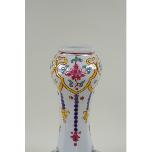 213 - A Chinese polychrome porcelain garlic head vase, with enamel decoration of the eight Buddhist treasu... 